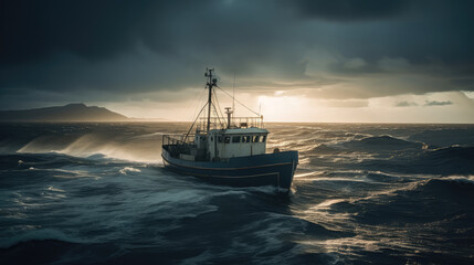 Old Fishing Boat Battling Stormy Seas