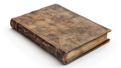old pile of generic brown books with no labels, against a plain background
