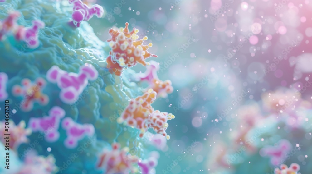 Aufkleber detailed view of vibrant virus cells showcasing structure and interaction under a microscope