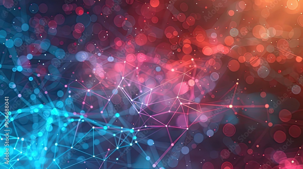 Poster abstract network with blurry bokeh lights