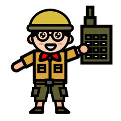 
boy scout holding walkie talkie