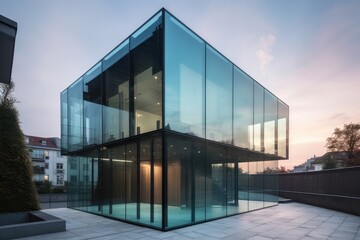 Fototapeta premium Contemporary Glass Building at Dusk