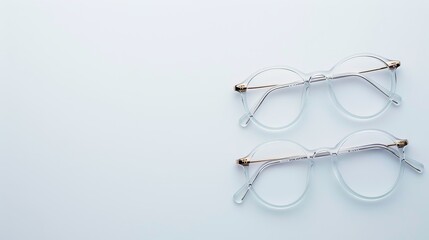 Elegant pair of reading glasses, clear lenses and trendy frames, isolated on a plain white background with space for copy text