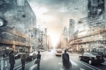 Fototapeta premium Futuristic Cityscape with Business Professionals