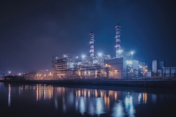 Naklejka premium Illuminated Industrial Complex at Night