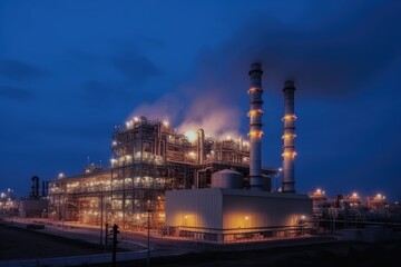 Illuminated Industrial Plant at Night