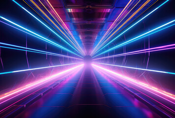 Fototapeta premium Neon Glow: Futuristic Corridor Illumination