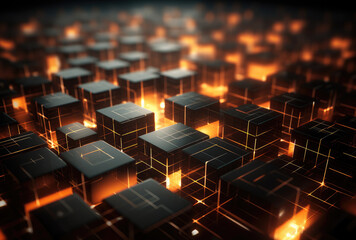 Obraz premium Abstract Glowing Blocks Grid Technology Concept