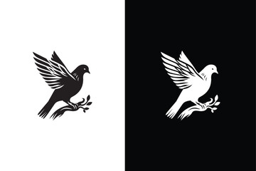 Bird on a branch. Bird icon silhouette vector illustration element for design. Bird black and white