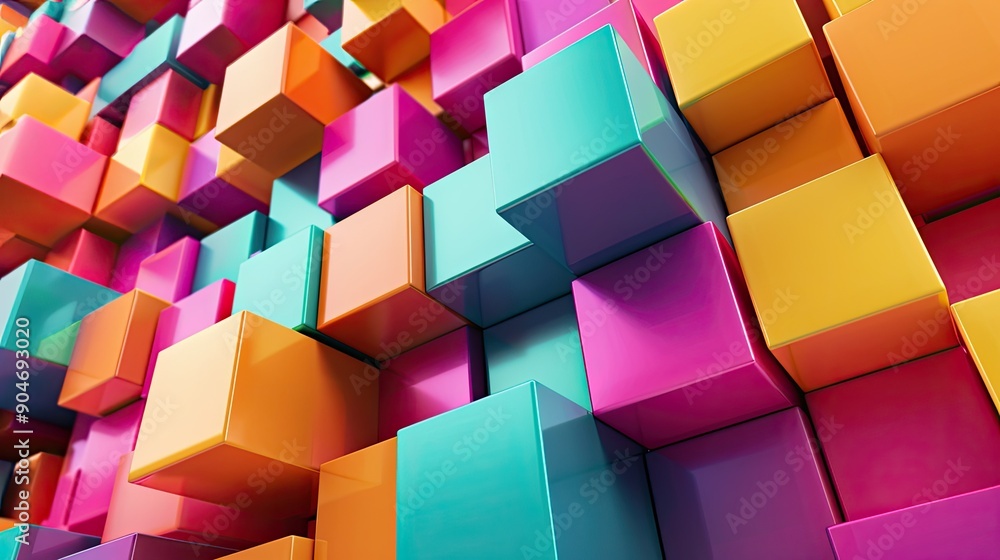 Poster a mix of colorful 3d cubes of different sizes, arranged in an abstract pattern that draws the viewer