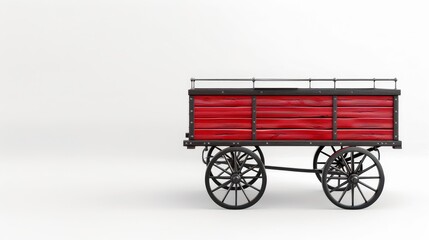 Vintage red wagon with black wheels, isolated on a plain white background, perfect for marketing materials with space for text or graphic elements