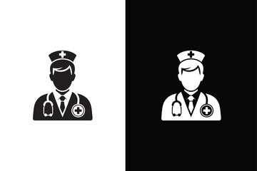 Doctor icon silhouette vector illustration. Vector, isolated silhouette of a doctor black white background