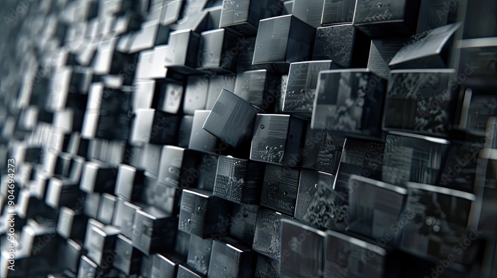 Poster a random assortment of 3d cubes, forming a complex and eye-catching abstract design with varying ang