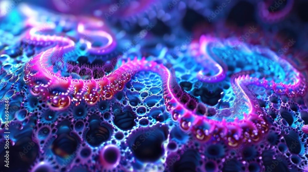 Poster abstract 3d fractal patterns with vibrant hues and light effects, evoking a sense of depth and compl