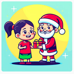 Fototapeta premium Santa Claus Giving a Gift to a Happy Girl