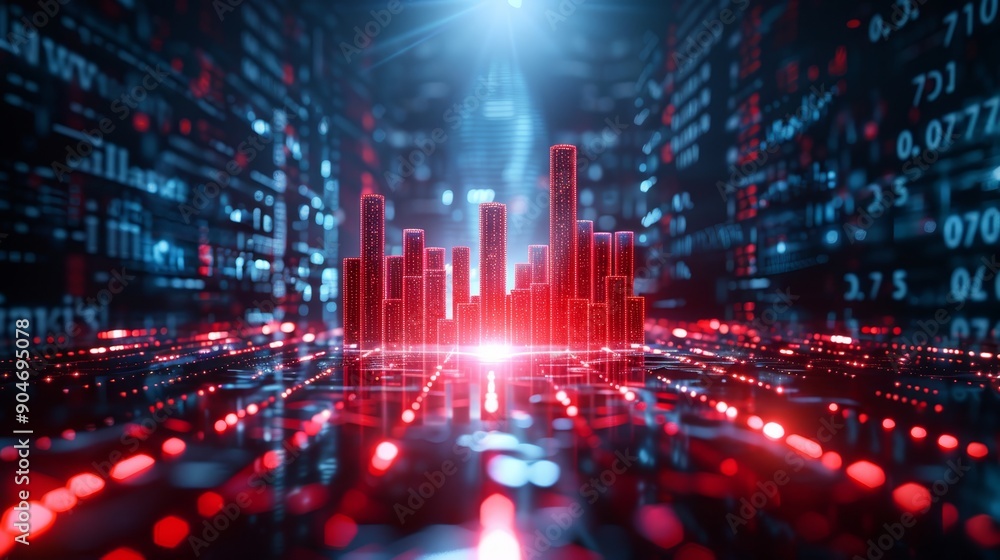 Poster digital data visualization with red and blue graphics