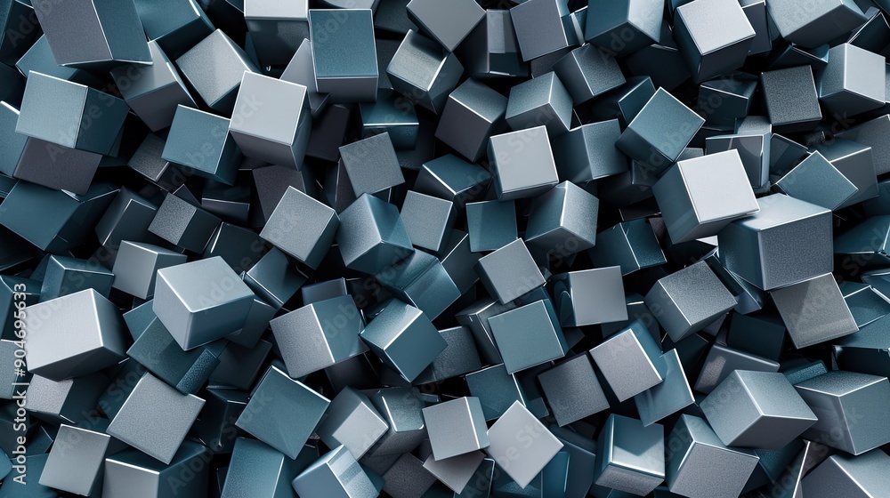 Poster abstract pattern of 3d cubes, randomly scattered to form a chaotic yet visually compelling compositi