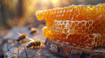 Golden Honeycomb on a Tree Stump