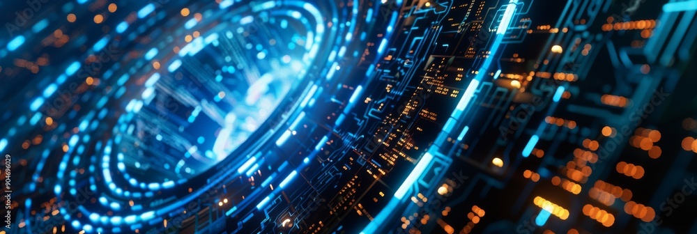 Poster futuristic digital technology and data network overlay with a wide range of related keywords