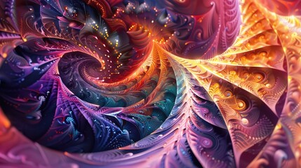 Obraz premium Colorful 3D fractal patterns with intricate details and light effects, forming a stunning abstract image.