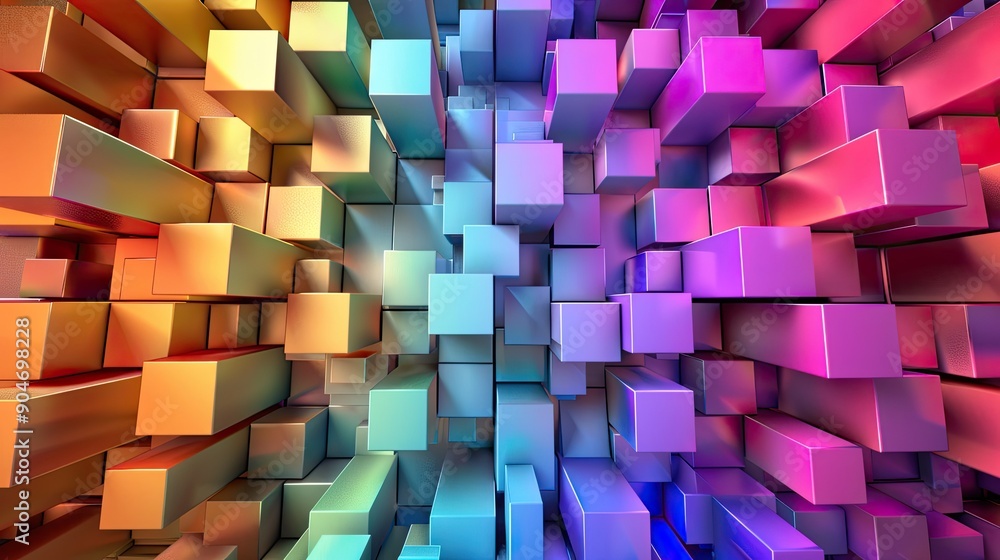 Aufkleber dynamic arrangement of 3d cubes with different sizes and a spectrum of colors, creating a captivatin