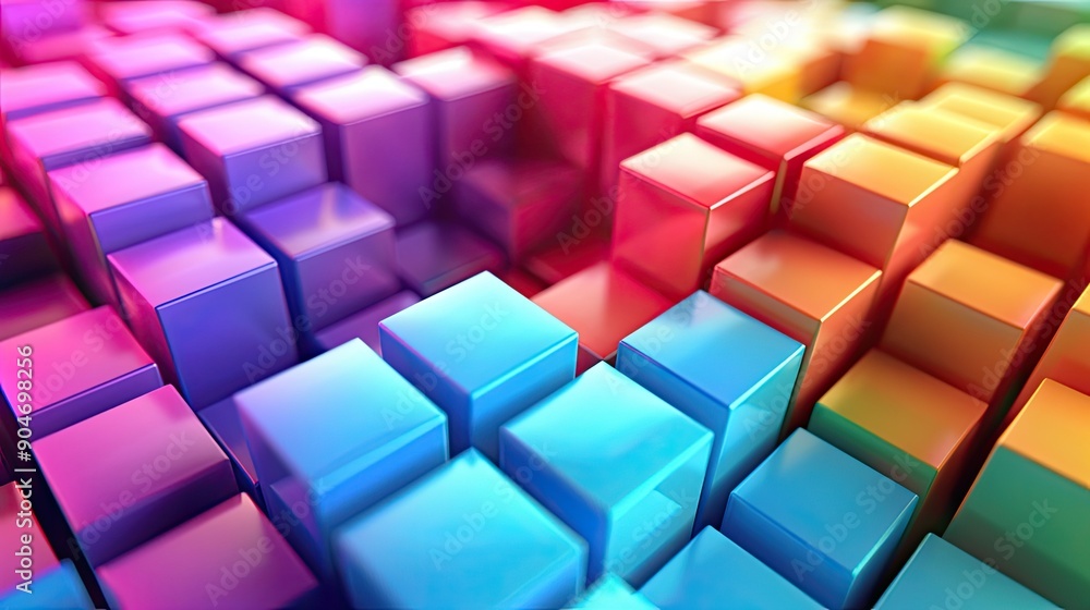 Aufkleber dynamic arrangement of 3d cubes with different sizes and a spectrum of colors, creating a captivatin