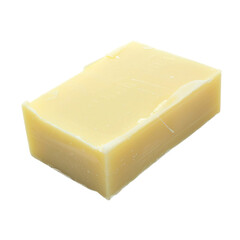 A chunky block of natural beeswax sits on a surface, perfect for various crafting projects, including candle making and cosmetics