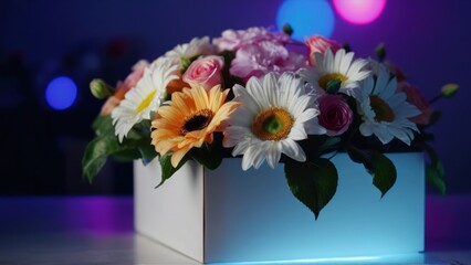 Obraz premium the flowers are in the small wooden pot on the table,