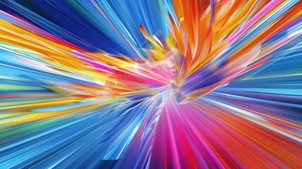 Obraz premium Energetic streaks of color representing rapid movement, vividly displayed against a blue background.