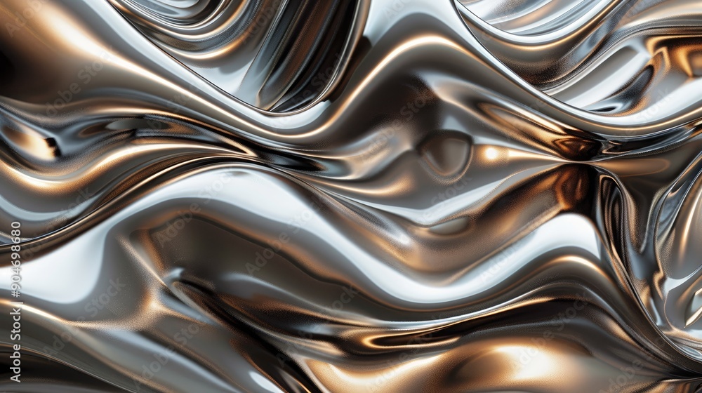 Poster fluid metallic 3d waves, capturing the essence of motion and fluidity in a visually striking abstrac