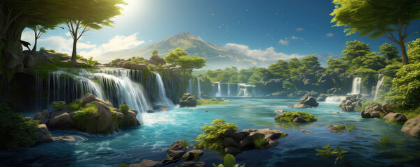 Serene Waterfall Oasis Amidst Verdant Nature