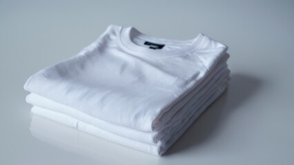  white folded sheets sit against a gray wall,