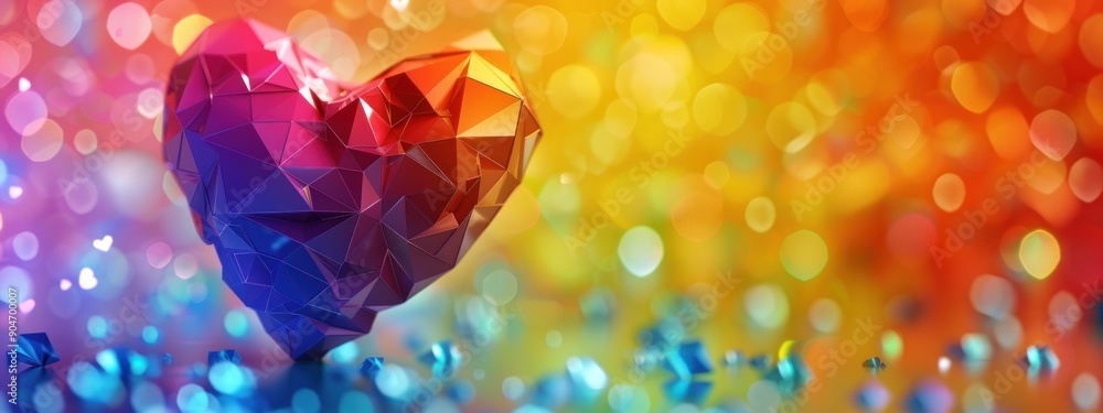 Poster abstract heart with colorful bokeh
