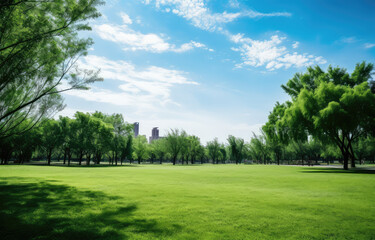 Serene City Park Against Urban Skyline