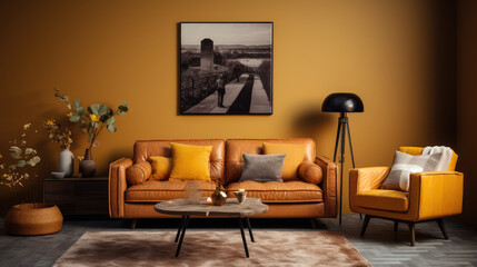 Elegant Living Room with Mustard Yellow Sofa Inspiration