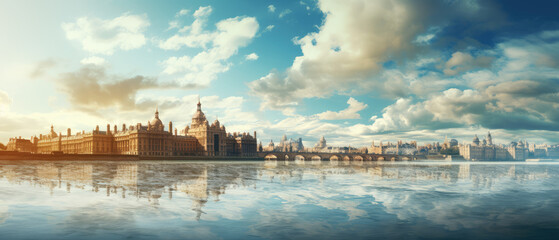 Naklejka premium Majestic Skyline and Reflective Waters Panorama