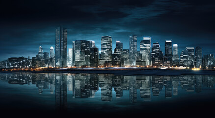 Fototapeta premium Serene City Reflections at Twilight