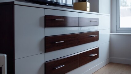  dog laying on floor next to furniture in room,