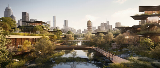Obraz premium Serene Green Cityscape: Sustainable Living Concept