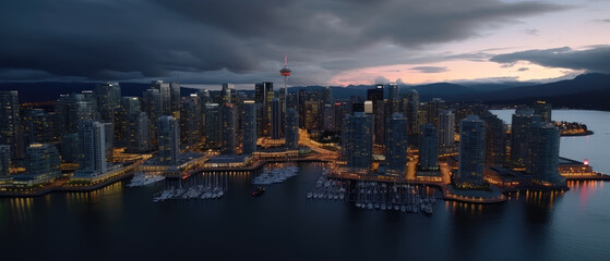 Fototapeta premium Majestic Urban Twilight: City Skyline Panoramic View