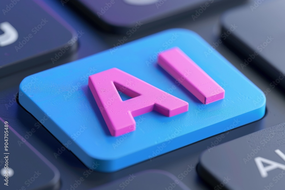 Poster 3D AI Text with Neon Glow on Tech Background