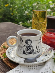 Coffee with berry dessert