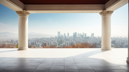 Elegant Urban Panorama from a Majestic Pavilion