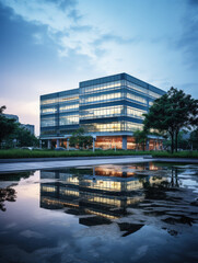 Twilight Serenity at Contemporary Glass Office