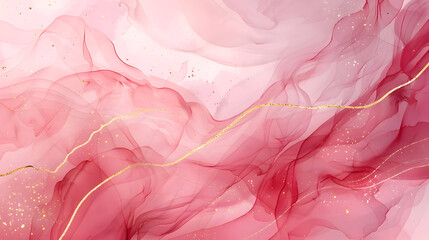 Abstract pink liquid elegant golden lines pastel marble alcohol ink effect for wedding invitation design,generative ai
