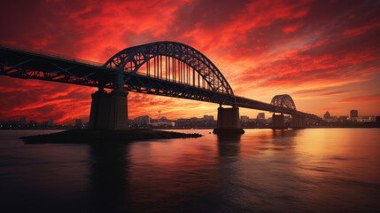 Naklejka premium Majestic Sunset over Iconic City Bridge
