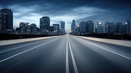 Obraz premium Empty Highway Leading To Modern Cityscape