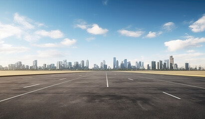 Empty Parking Lot with Modern City Skyline