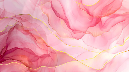 Abstract pink liquid elegant golden lines pastel marble alcohol ink effect for wedding invitation design,generative ai