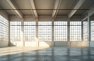 Fototapeta premium Spacious Industrial Warehouse with Large Windows